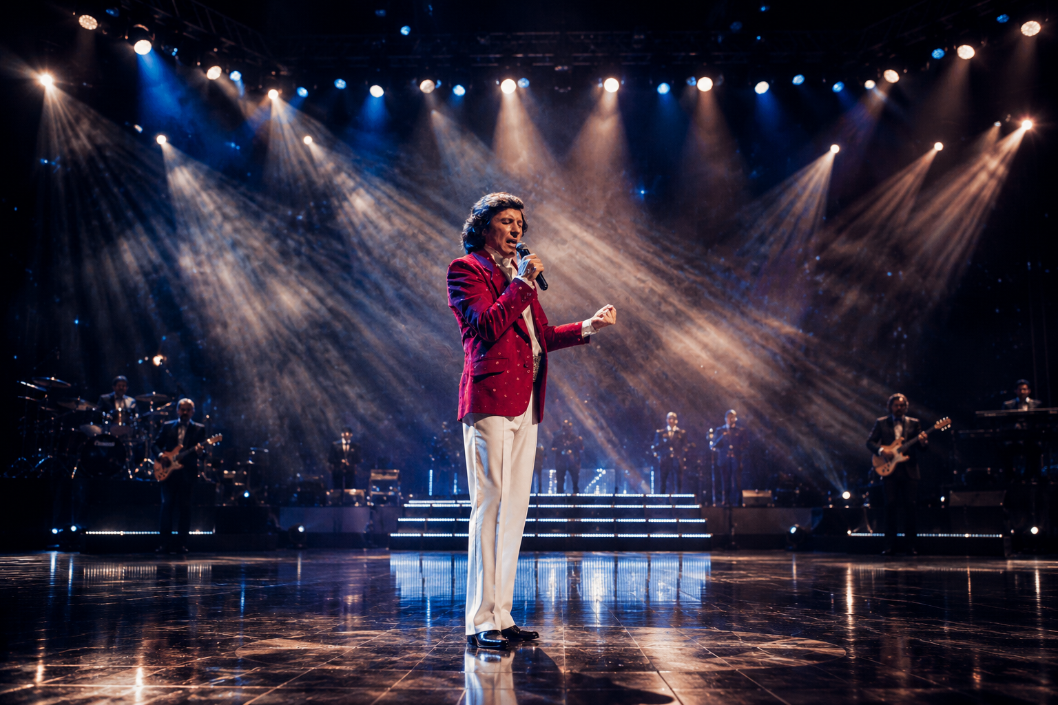 Marcelo Jiménez en escena con banda y luces de concierto